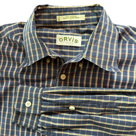Orvis 100% Cotton Blue Plaid Men’s Button Down Shirt L - Picture 2 of 7